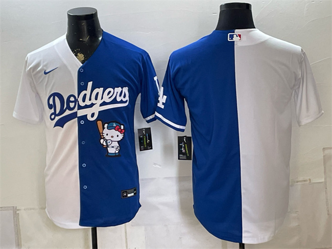 Men's Los Angeles Dodgers Blank White/Royal Split Stitched Baseball Jersey